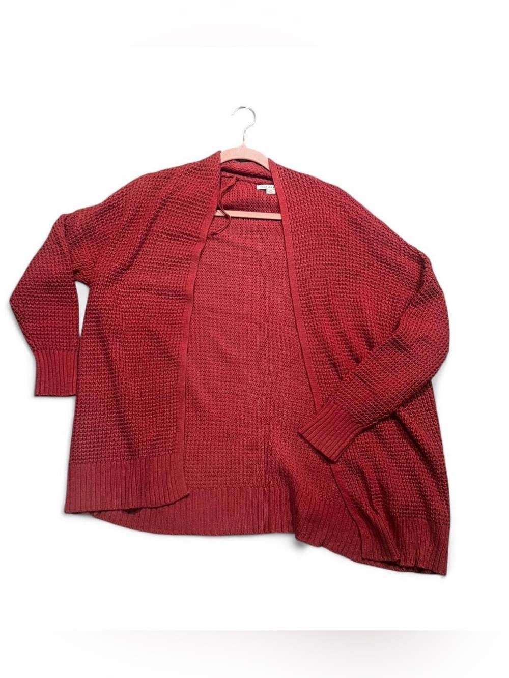American Eagle Outfitters Open-Front Waffle Brick Red Women's Cardigan
